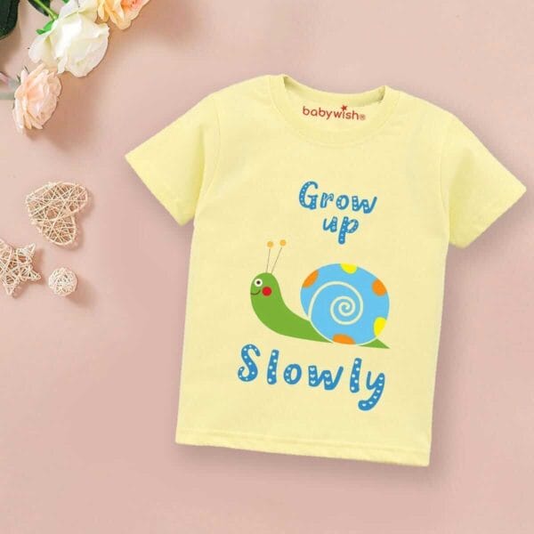 Printable Family T-shirt for Kids Clothes Unisex Newborn Topwear Outfit Cotton Tshirt Half Sleeve Round Neck Dress for Boy n Girl "Grow Up Slowly" - Image 3