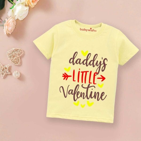 Valentine Day T-shirt for Kids Unisex Valentine Topwear Outfit Printed Half Sleeve Tshirt Dress for Boy n Girl "Daddy's Little Valentine" - Image 3