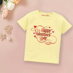 Valentine Day T-shirt for Kids Unisex Valentine Topwear Outfit Printed Half Sleeve Tshirt Dress for Boy n Girl "Happy Valentine Day"