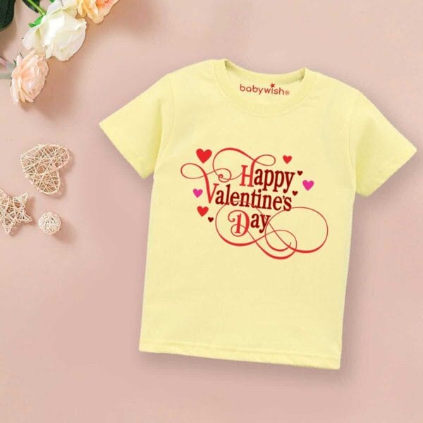 Valentine Day T-shirt for Kids Unisex Valentine Topwear Outfit Printed Half Sleeve Tshirt Dress for Boy n Girl "Happy Valentine Day"