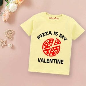 Valentine Day T-shirt for Kids Unisex Valentine Topwear Outfit Printed Half Sleeve Tshirt Dress for Boy n Girl "Pizza is my Valentine Day"