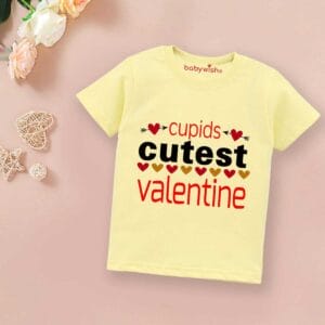 Valentine Day T-shirt for Kids Unisex Valentine Topwear Outfit Printed Half Sleeve Tshirt Dress for Boy n Girl "Cupid Cutest Valentine"