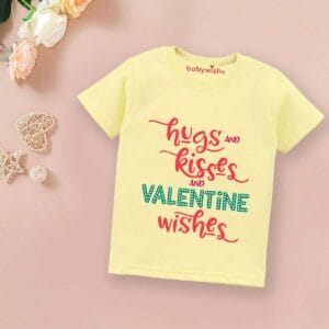 Valentine Day T-shirt for Kids Unisex Valentine Topwear Outfit Printed Half Sleeve Tshirt Dress for Boy n Girl "Hugs And Kisses Valentine Wishes"