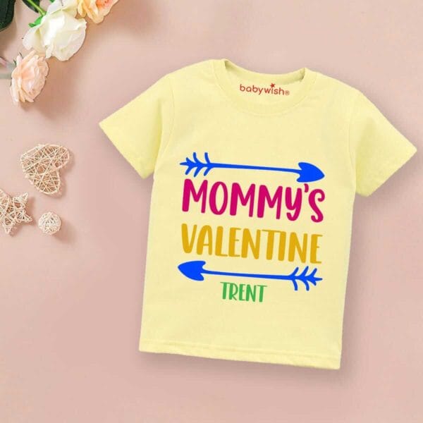 Valentine Day T-shirt for Kids Unisex Valentine Topwear Outfit Printed Half Sleeve Tshirt Dress for Boy n Girl "Mummy's Valentine Trent"
