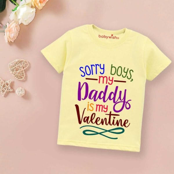 Valentine Day T-shirt for Kids Unisex Valentine Topwear Outfit Printed Half Sleeve Tshirt Dress for Boy n Girl "Sorry Boys on Valentine" - Image 3