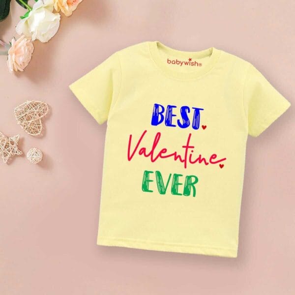 Valentine Day T-shirt for Kids Unisex Valentine Topwear Outfit Printed Half Sleeve Tshirt Dress for Boy n Girl "Best Valentine Ever" - Image 3