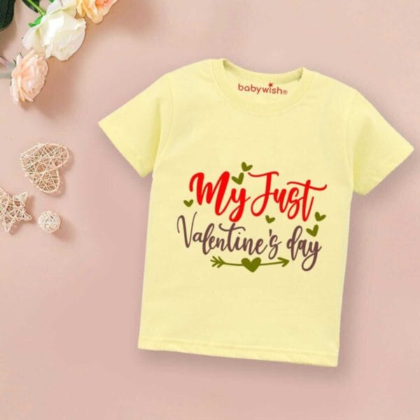 Valentine Day T-shirt for Kids Unisex Valentine Topwear Outfit Printed Half Sleeve Tshirt Dress for Boy n Girl "My Just Valentine" - Image 2
