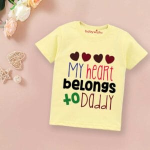 Valentine Day T-shirt for Kids Unisex Valentine Topwear Outfit Printed Half Sleeve Tshirt Dress for Boy n Girl "My Hearts Belong to Dad"