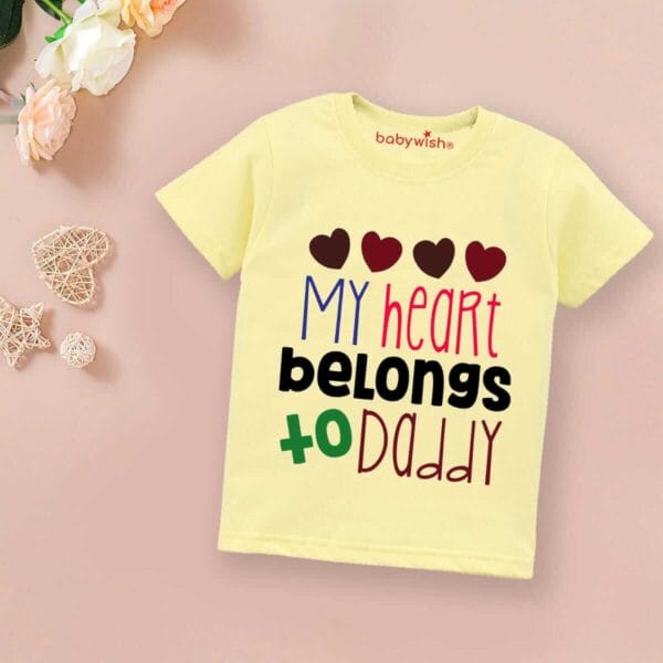 Valentine Day T-shirt for Kids Unisex Valentine Topwear Outfit Printed Half Sleeve Tshirt Dress for Boy n Girl "My Hearts Belong to Dad"