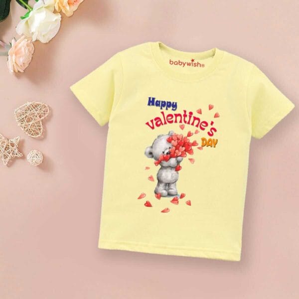 Valentine Day T-shirt for Kids Unisex Valentine Topwear Outfit Printed Half Sleeve Tshirt Dress for Boy n Girl "Valentine Day Red Heart"