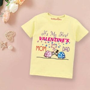 Valentine Day T-shirt for Kids Unisex Valentine Topwear Outfit Printed Half Sleeve Tshirt Dress for Boy n Girl "Mom & Dad is my valentine"
