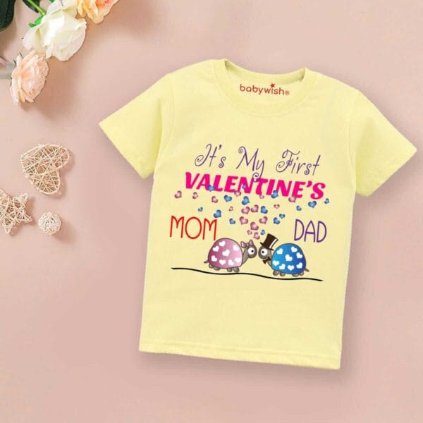 Valentine Day T-shirt for Kids Unisex Valentine Topwear Outfit Printed Half Sleeve Tshirt Dress for Boy n Girl "Mom & Dad is my valentine"