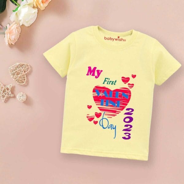 Valentine Day T-shirt for Kids Unisex Valentine Topwear Outfit Printed Half Sleeve Tshirt Dress for Boy n Girl "My valentine on 2023" - Image 3