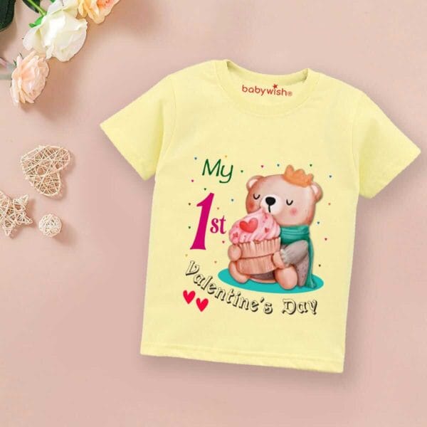 Valentine Day T-shirt for Kids Unisex Valentine Topwear Outfit Printed Half Sleeve Tshirt Dress for Boy n Girl "Teddy Bear Valentine Print" - Image 3