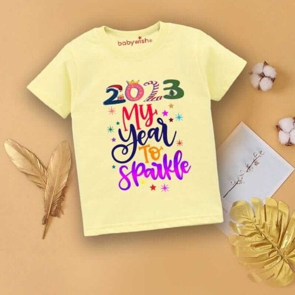 New Year T-shirt for Kids Unisex New Year Topwear Outfit Printed Half Sleeve Tshirt Dress for Boy n Girl "2023 My Year To Sparkle" - Image 3