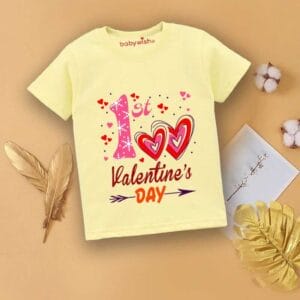 Valentine Day T-shirt for Kids Unisex Valentine Topwear Outfit Printed Half Sleeve Tshirt Dress for Boy n Girl "1st Heart printed"