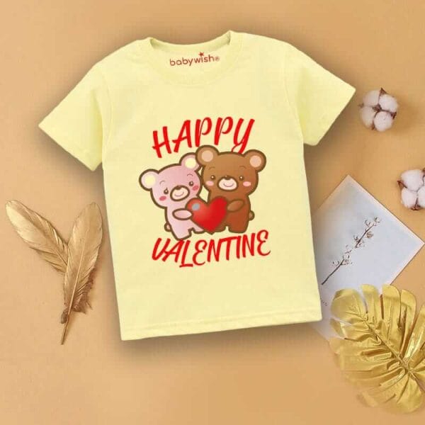 Valentine Day T-shirt for Kids Unisex Valentine Topwear Outfit Printed Half Sleeve Tshirt Dress for Boy n Girl "Valentine Day Beer Print"