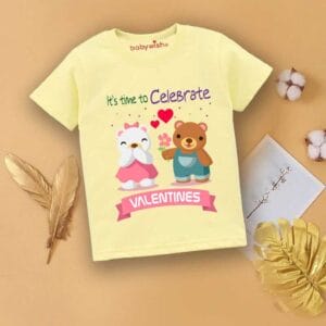 Valentine Day T-shirt for Kids Unisex Valentine Topwear Outfit Printed Half Sleeve Tshirt Dress for Boy n Girl "Time to celebrate Valentine"