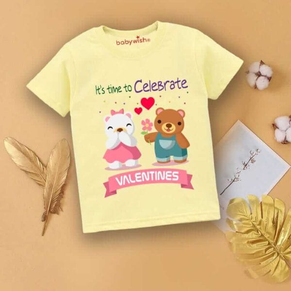 Valentine Day T-shirt for Kids Unisex Valentine Topwear Outfit Printed Half Sleeve Tshirt Dress for Boy n Girl "Time to celebrate Valentine"