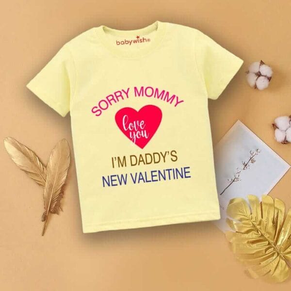 Valentine Day T-shirt for Kids Unisex Valentine Topwear Outfit Printed Half Sleeve Tshirt Dress for Boy n Girl "I'm Daddy's New Valentine" - Image 2