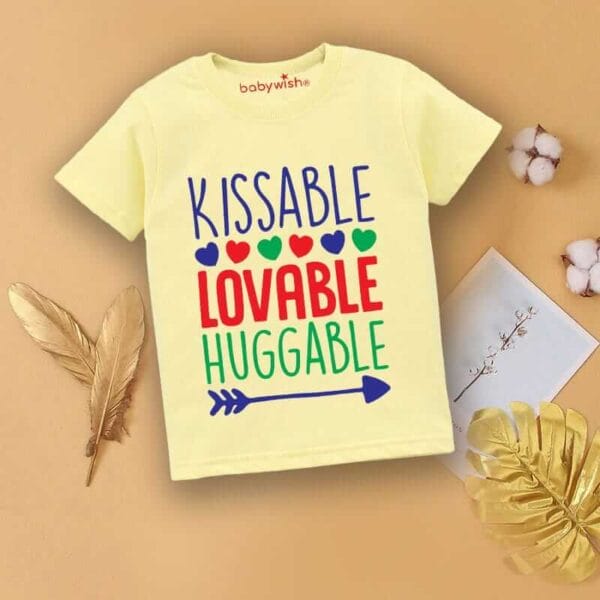 Valentine Day T-shirt for Kids Unisex Valentine Topwear Outfit Printed Half Sleeve Tshirt Dress for Boy n Girl "Kissable Baby on Valentine" - Image 2