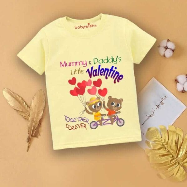 Valentine Day T-shirt for Kids Unisex Valentine Topwear Outfit Printed Half Sleeve Tshirt Dress for Boy n Girl "Parents Little Valentine" - Image 3