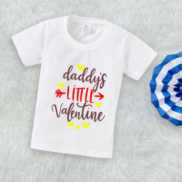 Valentine Day T-shirt for Kids Unisex Valentine Topwear Outfit Printed Half Sleeve Tshirt Dress for Boy n Girl "Daddy's Little Valentine"