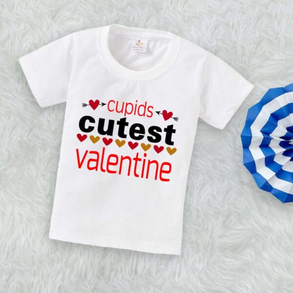 Valentine Day T-shirt for Kids Unisex Valentine Topwear Outfit Printed Half Sleeve Tshirt Dress for Boy n Girl "Cupid Cutest Valentine" - Image 3