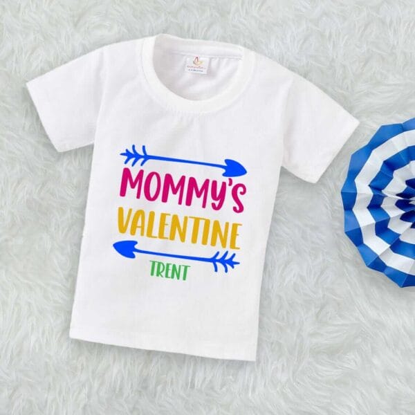 Valentine Day T-shirt for Kids Unisex Valentine Topwear Outfit Printed Half Sleeve Tshirt Dress for Boy n Girl "Mummy's Valentine Trent" - Image 3