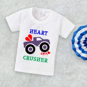 Valentine Day T-shirt for Kids Unisex Valentine Topwear Outfit Printed Half Sleeve Tshirt Dress for Boy n Girl "Heart Crusher"