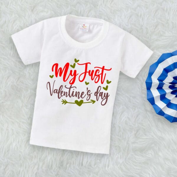 Valentine Day T-shirt for Kids Unisex Valentine Topwear Outfit Printed Half Sleeve Tshirt Dress for Boy n Girl "My Just Valentine" - Image 3