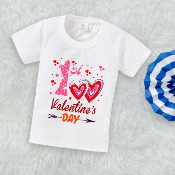 Valentine Day T-shirt for Kids Unisex Valentine Topwear Outfit Printed Half Sleeve Tshirt Dress for Boy n Girl "1st Heart printed" - Image 3