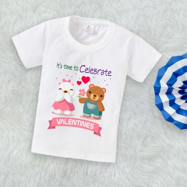 Valentine Day T-shirt for Kids Unisex Valentine Topwear Outfit Printed Half Sleeve Tshirt Dress for Boy n Girl "Time to celebrate Valentine" - Image 3