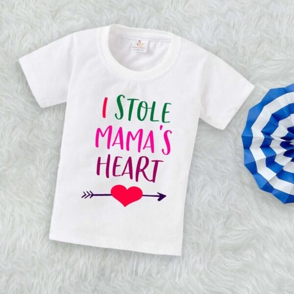 Valentine Day T-shirt for Kids Unisex Valentine Topwear Outfit Printed Half Sleeve Tshirt Dress for Boy n Girl "I Stole Mama's Heart" - Image 3