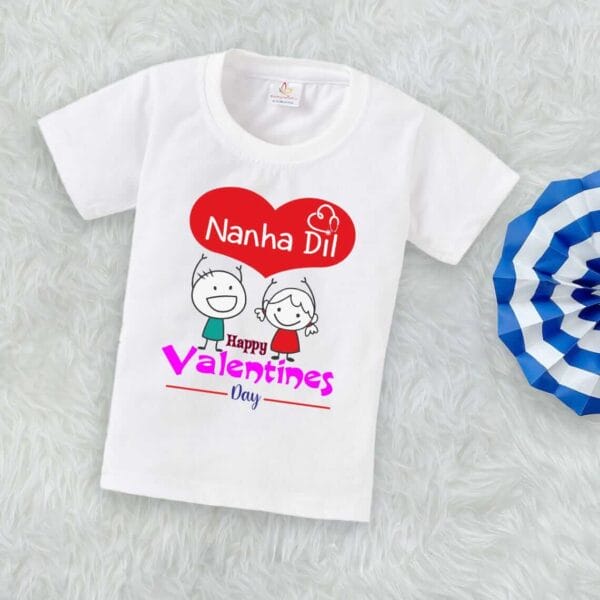 Valentine Day T-shirt for Kids Unisex Valentine Topwear Outfit Printed Half Sleeve Tshirt Dress for Boy n Girl "Nana's Dil on Valentine" - Image 3