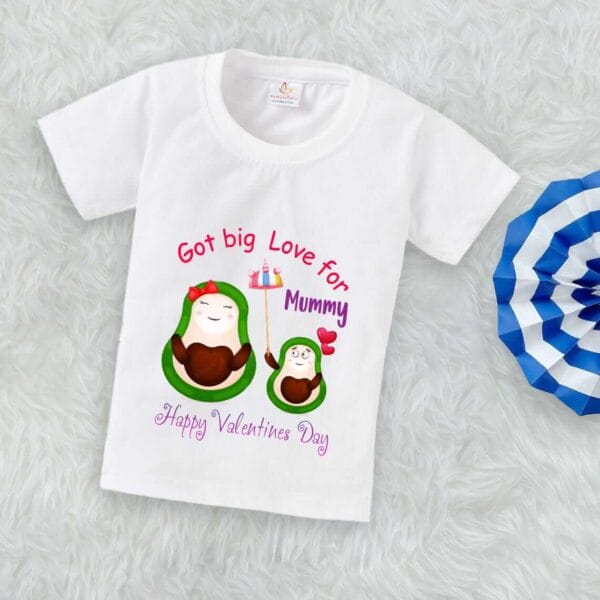 Valentine Day T-shirt for Kids Unisex Valentine Topwear Outfit Printed Half Sleeve Tshirt Dress for Boy n Girl "Got Big Love For Mummy" - Image 3