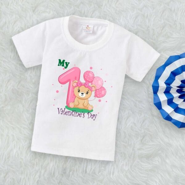 Valentine Day T-shirt for Kids Unisex Valentine Topwear Outfit Printed Half Sleeve Tshirt Dress for Boy n Girl "First Valentine Balloon" - Image 3