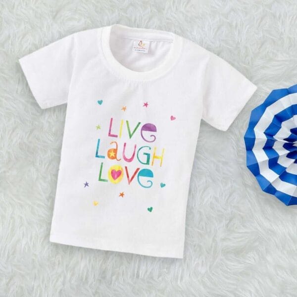 Printable Family T-shirt for Kids Clothes Unisex Newborn Topwear Outfit Cotton Tshirt Half Sleeve Round Neck Dress for Boy n Girl "Live Laugh Love Print" - Image 3