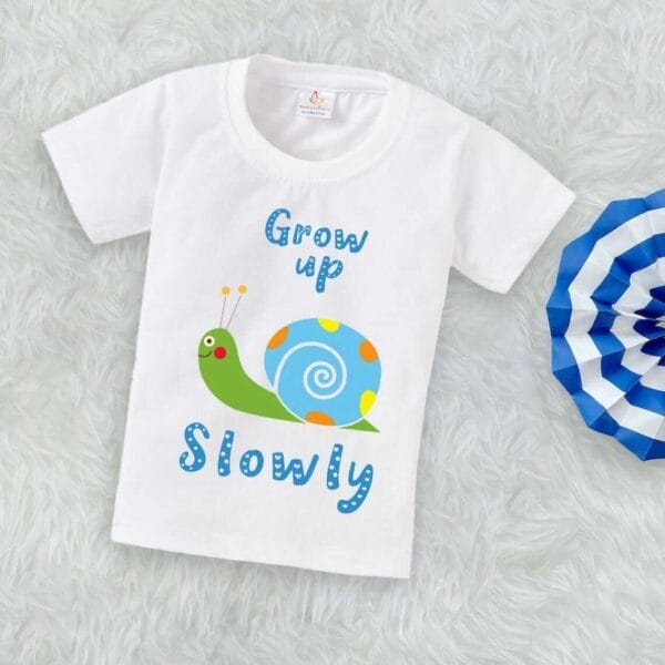 Printable Family T-shirt for Kids Clothes Unisex Newborn Topwear Outfit Cotton Tshirt Half Sleeve Round Neck Dress for Boy n Girl "Grow Up Slowly"