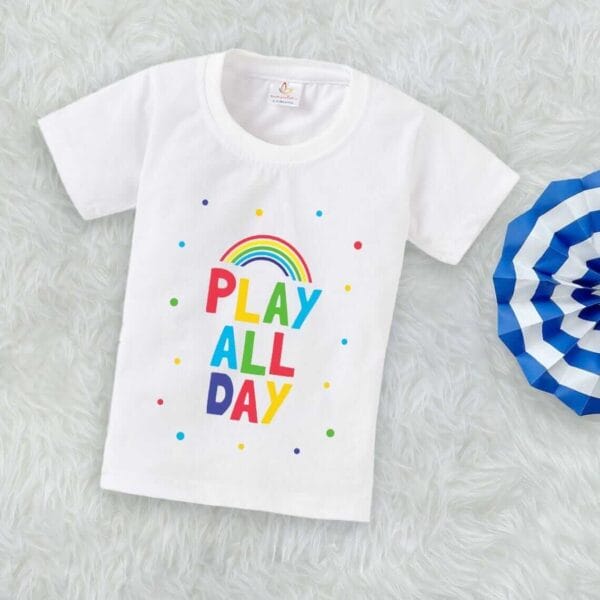Printable Family T-shirt for Kids Clothes Unisex Newborn Topwear Outfit Cotton Tshirt Half Sleeve Round Neck Dress for Boy n Girl "Play All Day" - Image 3