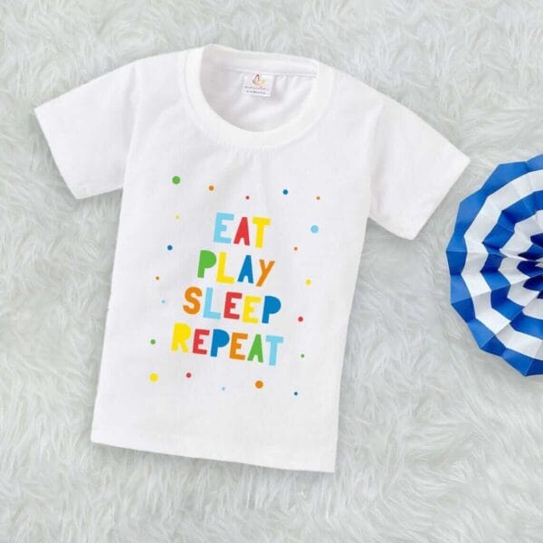 Printable Family T-shirt for Kids Clothes Unisex Newborn Topwear Outfit Cotton Tshirt Half Sleeve Round Neck Dress for Boy n Girl "Eat,Play,Sleep Repeat" - Image 3