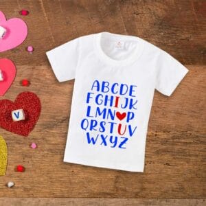 Valentine Day T-shirt for Kids Unisex Valentine Topwear Outfit Printed Half Sleeve Tshirt Dress for Boy n Girl "Alphabets on Valentine"