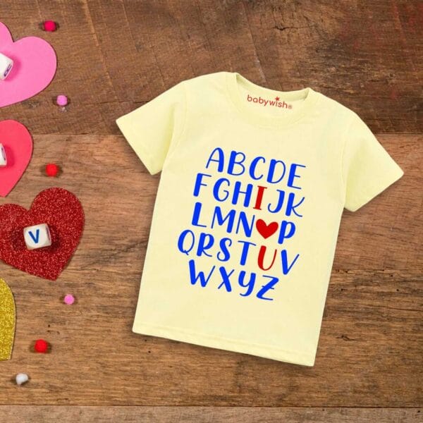 Valentine Day T-shirt for Kids Unisex Valentine Topwear Outfit Printed Half Sleeve Tshirt Dress for Boy n Girl "Alphabets on Valentine" - Image 3