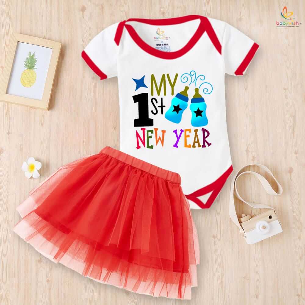 Newborn girls tutu skirt romper New Year print onesies bodysuits for baby 0 to 12 months