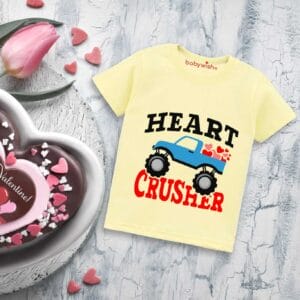 Valentine Day T-shirt for Kids Unisex Valentine Topwear Outfit Printed Half Sleeve Tshirt Dress for Boy n Girl "Heart Crusher Valentine"