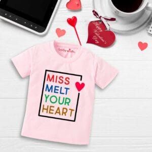 Valentine Day T-shirt for Kids Unisex Valentine Topwear Outfit Printed Half Sleeve Tshirt Dress for Boy n Girl "Miss Melt Your Heart"