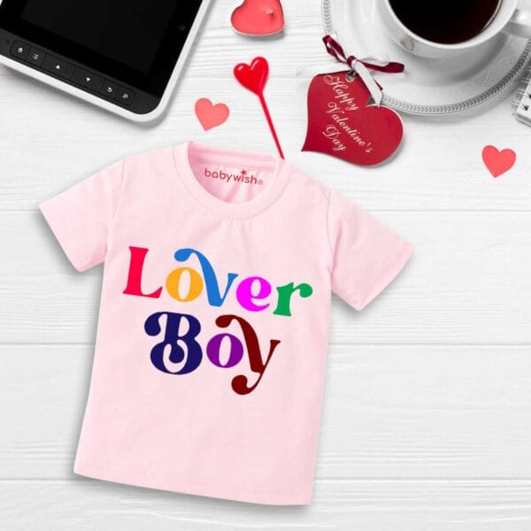 Valentine Day T-shirt for Kids Unisex Valentine Topwear Outfit Printed Half Sleeve Tshirt Dress for Boy n Girl "Love Boy on Valentine" - Image 2