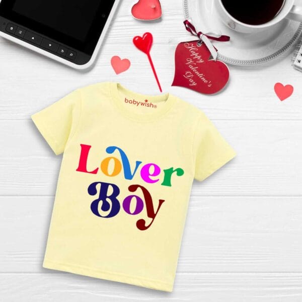 Valentine Day T-shirt for Kids Unisex Valentine Topwear Outfit Printed Half Sleeve Tshirt Dress for Boy n Girl "Love Boy on Valentine"