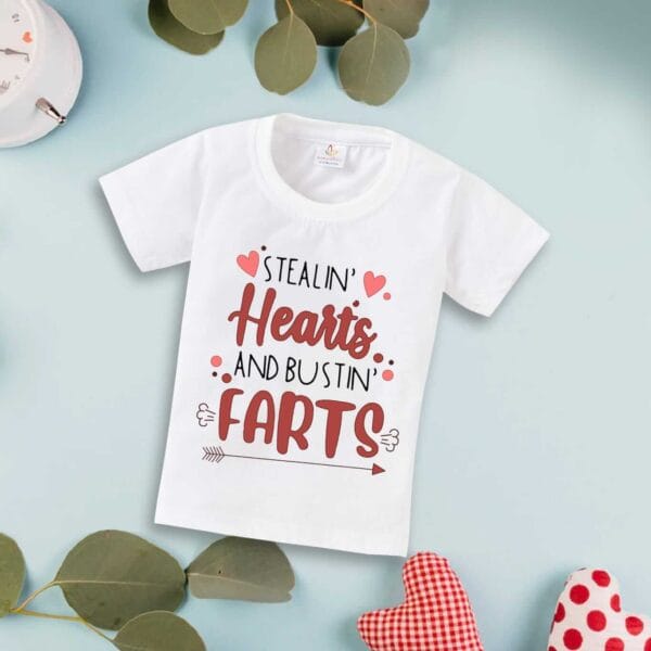 Valentine Day T-shirt for Kids Unisex Valentine Topwear Outfit Printed Half Sleeve Tshirt Dress for Boy n Girl "Steal in Heart Print" - Image 3