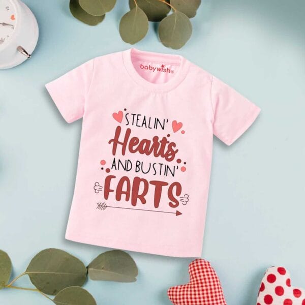 Valentine Day T-shirt for Kids Unisex Valentine Topwear Outfit Printed Half Sleeve Tshirt Dress for Boy n Girl "Steal in Heart Print" - Image 2